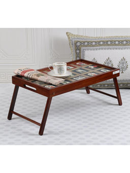 India Circus by Krsnaa Mehta - Brown Fluttering Blooms Breakfast Tray with Stand