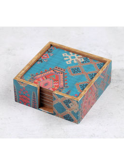 India Circus by Krsnaa Mehta - Blue Enchanting Mirage Mdf Coasters with Stand (Pack Of 6)