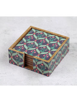 India Circus by Krsnaa Mehta - Purple Iron Blooming Dahlia Mdf Coasters with Stand (Pack Of 6)