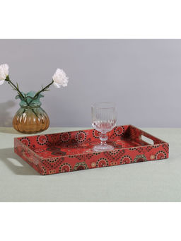 India Circus by Krsnaa Mehta - Red Raceme Rosettes Mdf Rectangle Tray