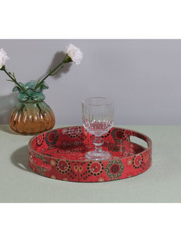 India Circus by Krsnaa Mehta - Red Raceme Rosettes Mdf Round Tray