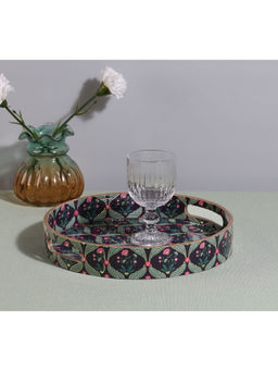 India Circus by Krsnaa Mehta - Purple Iron Blooming Dahlia Mdf Round Tray