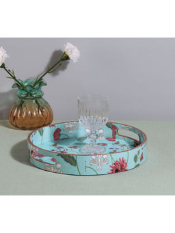 India Circus by Krsnaa Mehta - Blue Zinnian Jazz Mdf Round Tray