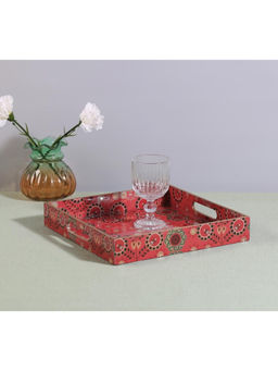 India Circus by Krsnaa Mehta - Red Raceme Rosettes Mdf Square Tray