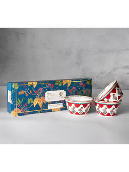 India Circus by Krsnaa Mehta - White Blushed Orchard Nikko Bowls (Pack Of 3)