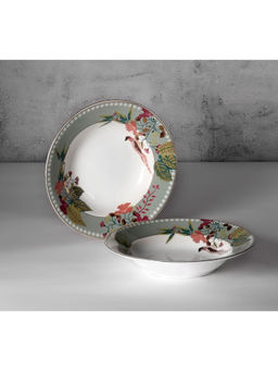 India Circus by Krsnaa Mehta - White Grandeur Greens Pasta Plates (Pack Of 2)