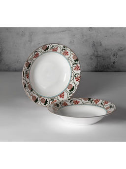 India Circus by Krsnaa Mehta - White Blushed Orchard Pasta Plates (Pack Of 2)