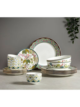 India Circus by Krsnaa Mehta - 20 Piece White Grandeur Greens Dinner Set