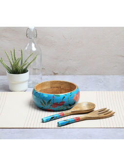 India Circus by Krsnaa Mehta - Blue Blossomy Mosaic Salad Bowl with Spoon & Fork