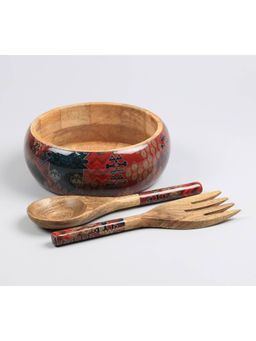 India Circus by Krsnaa Mehta - Multi-Color Heritage Haven Salad Bowl with Spoon & Fork