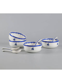 India Circus by Krsnaa Mehta - White Oceanic Opulence Soup Bowls with Spoons (Pack of 4)