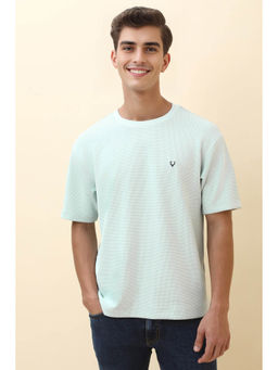 Allen Solly - Men Light Blue Textured Crew Neck T-shirt