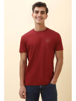 Allen Solly - Men Red Solid Crew Neck T-shirt
