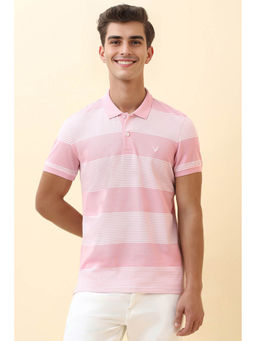 Allen Solly - Men Pink Stripes Polo Neck T-shirt