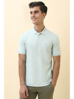 Allen Solly - Men Light Blue Solid Polo Neck T-shirt
