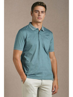 Louis Philippe - Men Blue Paisley Print Polo Neck T-shirt