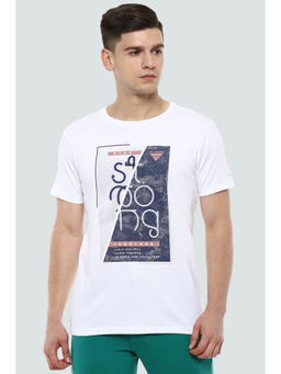 Louis Philippe - Men White Graphic Print Crew Neck T-shirt