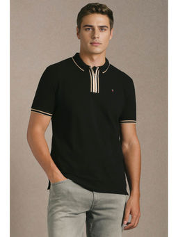 Louis Philippe - Men Black Solid Polo Neck T-shirt