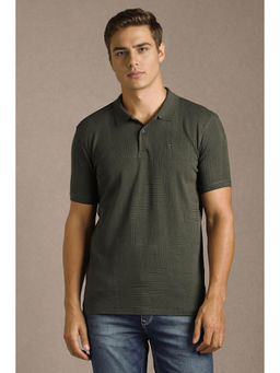 Louis Philippe - Men Olive Textured Polo Neck T-shirt
