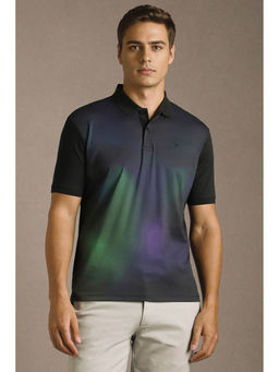 Louis Philippe - Men Black Tie and Dye Print Polo Neck T-shirt