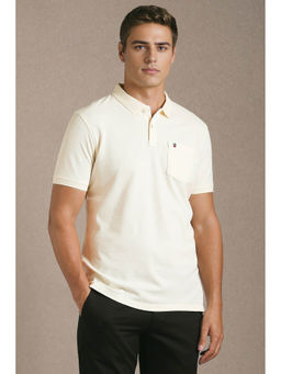 Louis Philippe - Men Cream Textured Polo Neck T-shirt