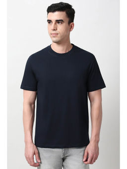 Peter England - Men Navy Blue Solid Crew Neck T-shirt
