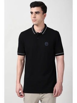 Peter England - Men Black Solid Polo Neck T-shirt