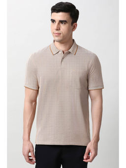Peter England - Men Brown Textured Polo Neck T-shirt