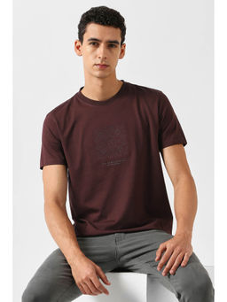 Van Heusen - Men Maroon Print Crew Neck T-shirt