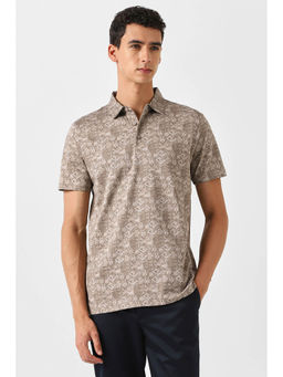 Van Heusen - Men Beige Print Polo Neck T-shirt