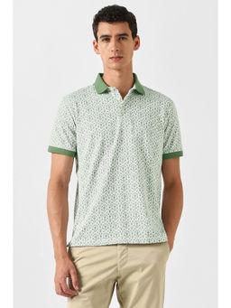 Van Heusen - Men Green Floral Print Polo Neck T-shirt
