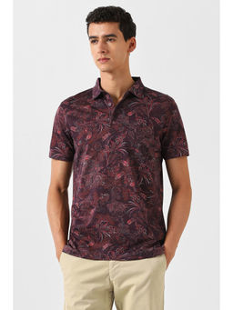 Van Heusen - Men Wine Floral Print Polo Neck T-shirt