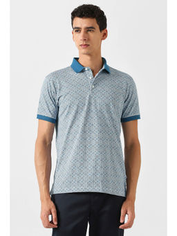 Van Heusen - Men Light Blue Print Polo Neck T-shirt
