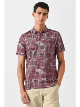 Van Heusen - Men Maroon Print Polo Neck T-shirt
