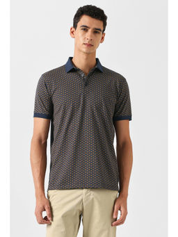 Van Heusen - Men Navy Blue Print Polo Neck T-shirt