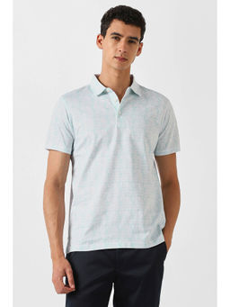 Van Heusen - Men Blue Printed Polo Neck T-shirt