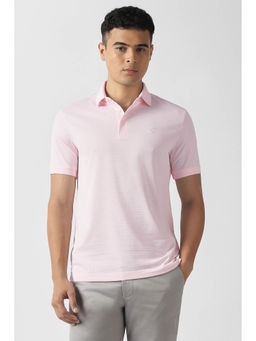 Van Heusen - Men Pink Textured Polo Neck T-shirt