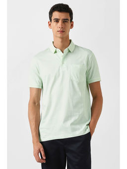 Van Heusen - Men Green Textured Polo Neck T-shirt