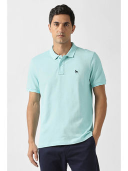 Van Heusen - Men Light Blue Textured Polo Neck T-shirt