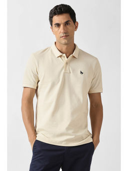 Van Heusen - Men Beige Solid Polo Neck T-shirt