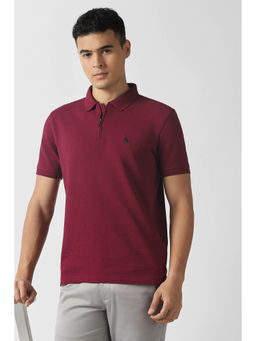Van Heusen - Men Maroon Textured Polo Neck T-shirt