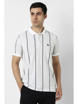 Van Heusen - Men White Stripes Polo Neck T-shirt