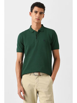 Van Heusen - Men Green Textured Polo Neck T-shirt