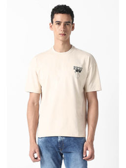 Van Heusen - Men Light Beige Graphic Print Crew Neck T-shirt