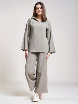 Twenty Dresses by Nykaa Fashion - Womens Light Green Textured Collar Neck Co-Ord Set