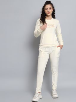 BROOWL - Women Off White Self Design Round Neck Co-Ord (Set of 2)