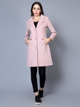 BROOWL - Women Pink Solid Notched Lapel Coat