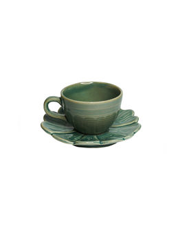 Yellow Marigold - Green Blossom Cup And Saucer (Set of 2)