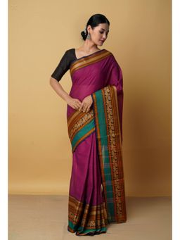 Unnati Silks - Wine Pure Pavani Handcrafted Kanchi Cotton Saree