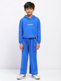 Spunkies - Boys Cotton Blue Solid Hoodie and Pant Co-Ord